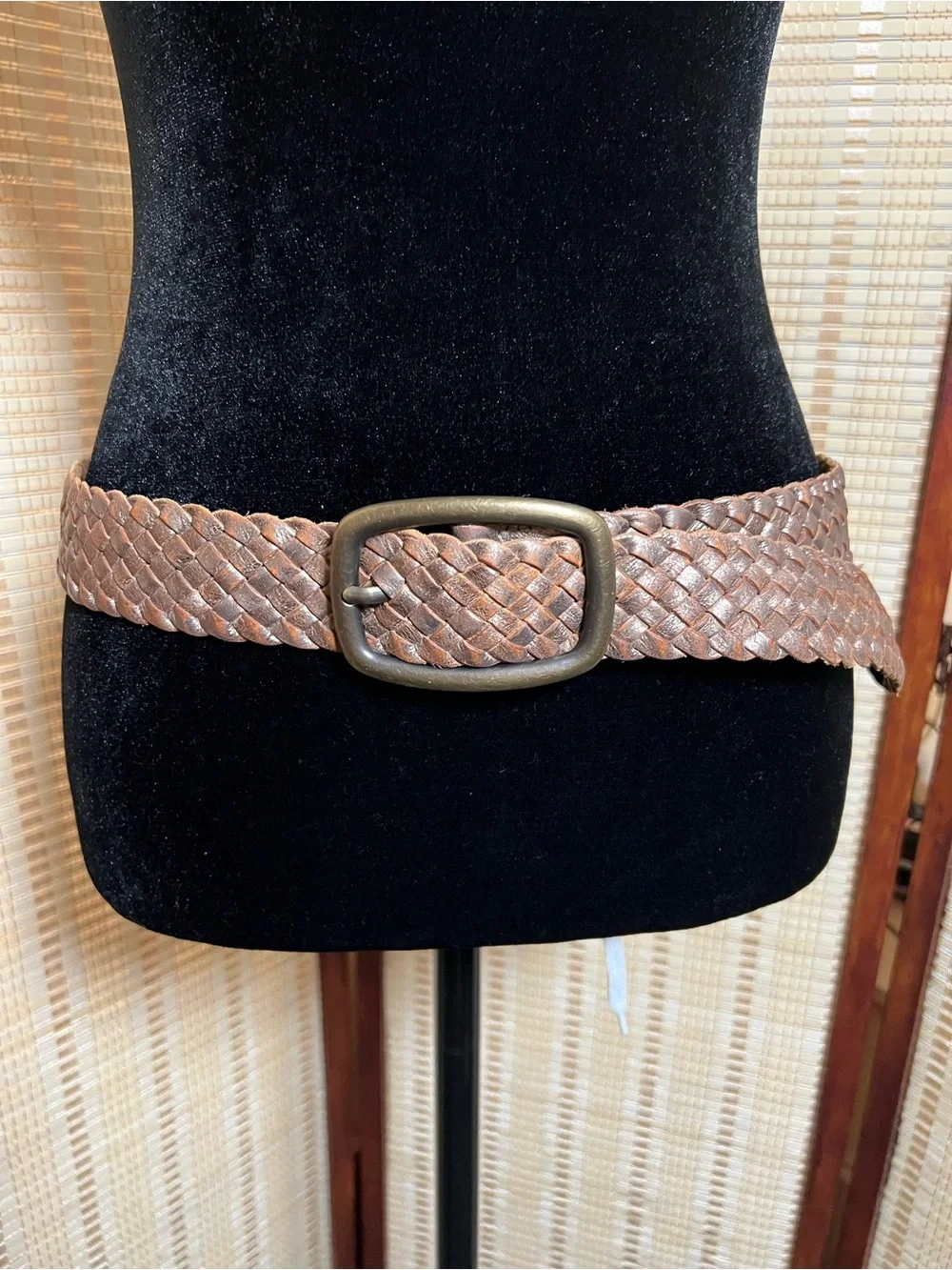 Vintage Fossil Metallic Bronze Woven Leather Belt Size Medium Boho Y2K Wide